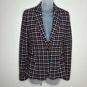 Akris Punto Red Black Plaid stripe Patterned blazer Business career size US 2
